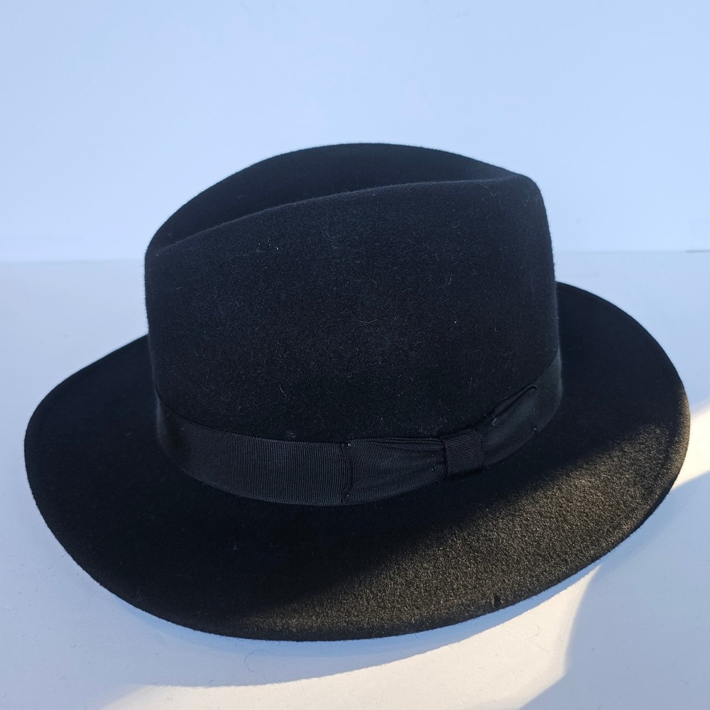 Vtg 80s Banana Republic Black Wool Fedora Wide Brim Safari Hat Goth Classic Sz 7